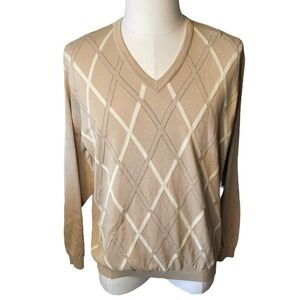 St. Croix V-Neck Sweater Diamond Pattern Cotton Microfiber Men’s Large Pullover